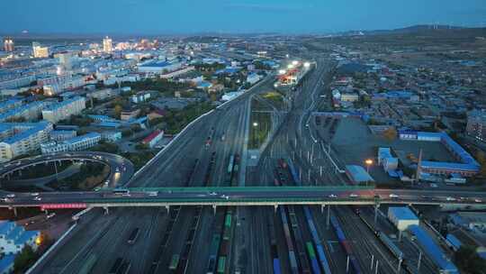 满洲里火车站夜景 灯光照明 铁路 运输