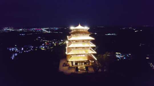 成都东部新区丹景山丹景阁夜景航拍