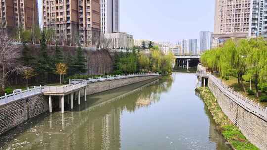 航拍城市河流/济南兴济河