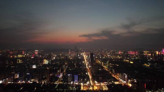 湖南长沙城市夜景火烧云航拍