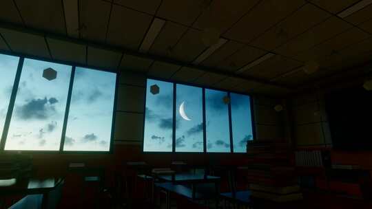 教室窗外月亮升起延时视频素材模板下载