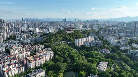 航拍福建福州鼓楼区镇海楼屏山公园