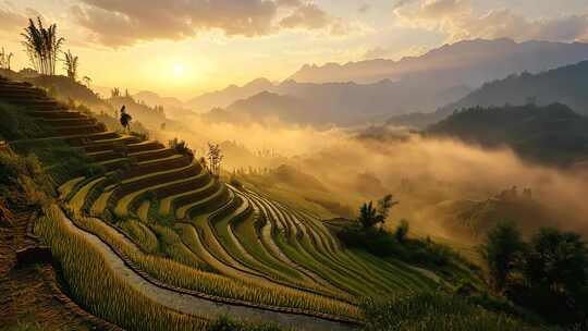 农业农田梯田水稻自然风景