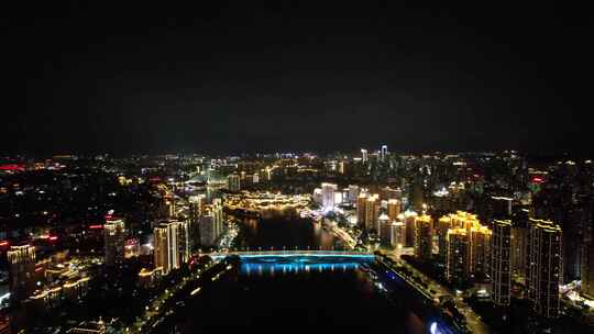 福建福州闽江两岸夜景灯光航拍