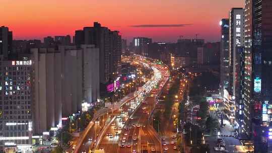 长沙湘府路高架夜景航拍