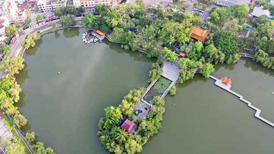 广东雷州市西湖公园 雷阳八景地标建筑航拍