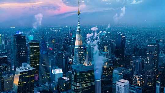 现代化大都市的高楼夜景俯瞰全景