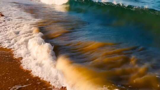 海浪拍打沙滩画面