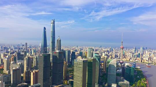 上海杨浦陆家嘴城市天际线日出4K航拍
