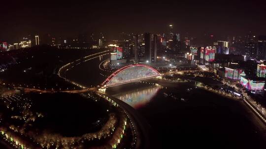武汉晴川桥夜景硚口区夜景片段5下降视频素材模板下载