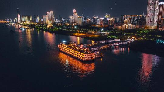 4k武汉汉口江滩夜景知音号航拍延时