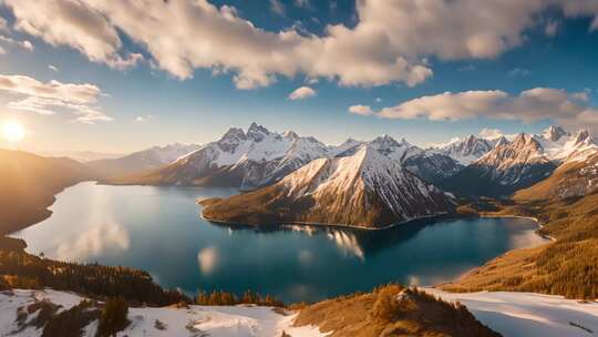 雪山湖泊壮丽全景