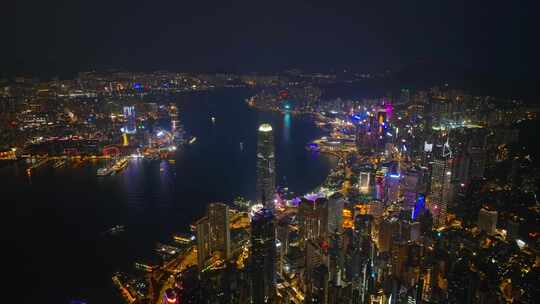 左环绕香港城市大景夜景航拍视频4K30P