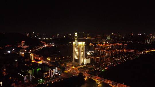 湖南长沙城市夜景灯光秀航拍