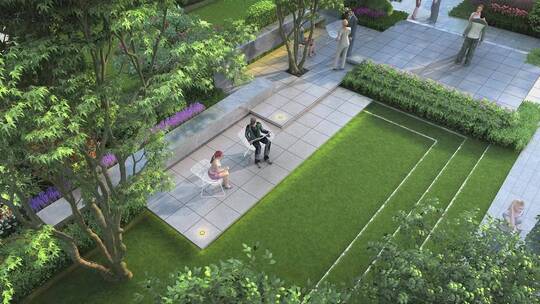 俯拍住宅小区会客草坪三维素材