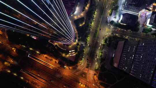 垂直俯拍街道十字路口夜景 南宁街景