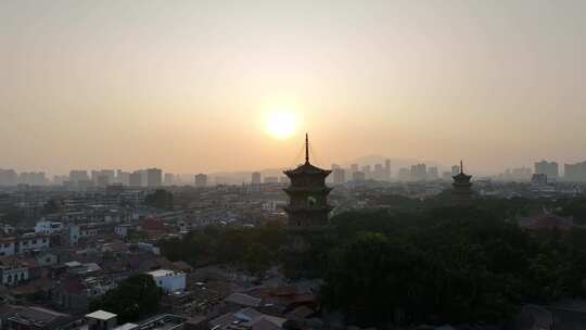 泉州开元寺东西塔航拍西街泉州市区建筑风光视频素材模板下载