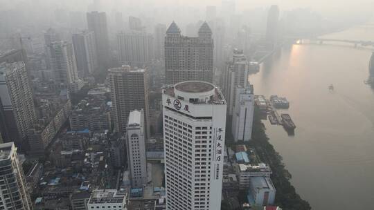 晨雾中的广州海珠视频素材模板下载