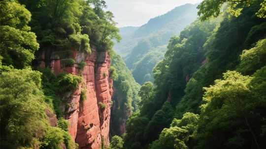 山间峡谷茂密森林景观
