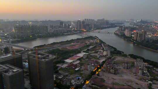 航拍晚霞中的广洲荔湾区大坦沙河沙城中村6