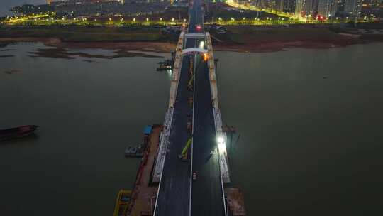 南昌复兴大桥建设工程作业航拍延时视频素材模板下载