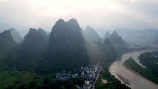 桂林漓江山水片头航拍延时风光风景日出片头