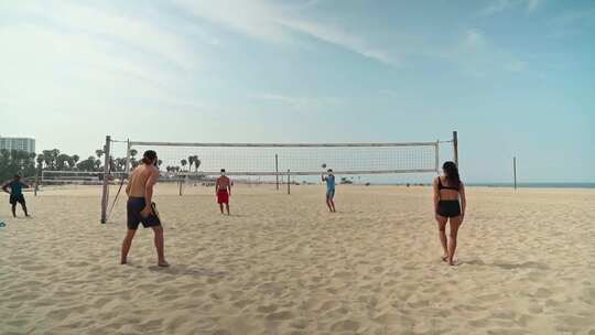 沙滩排球 海边运动 海滩视频素材模板下载