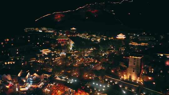 北京密云区古北口镇司马台村古北水镇夜景视频素材模板下载