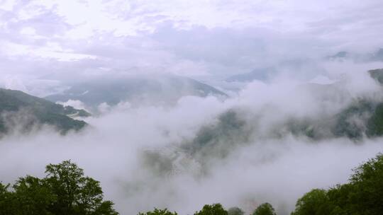 航拍浓雾笼罩的山谷