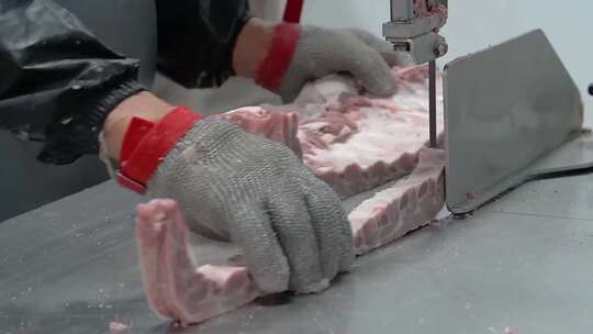 中央厨房现代化肉类切割加工流水线生产车间视频素材模板下载