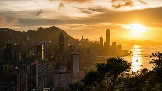 香港市维多利亚港日落延时