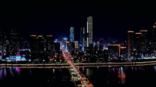 湖南长沙万达广场国金中心五一商圈夜景航拍