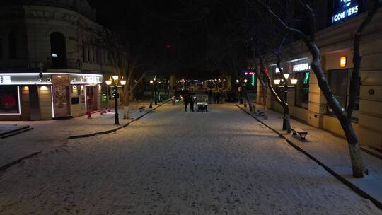 中央大街雪景雪天步行街