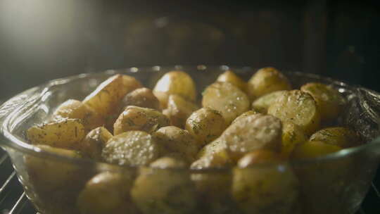 在烤箱中快速烘烤金土豆视频素材模板下载