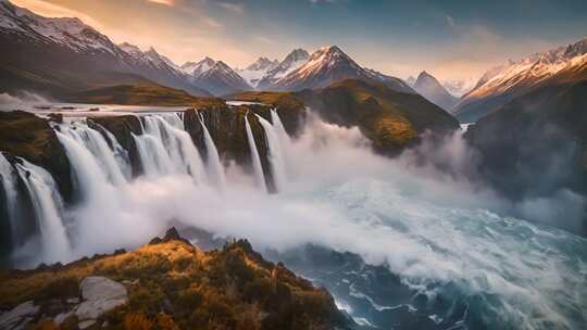 壮丽山川间的瀑布景观