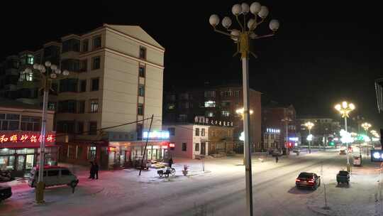 东北城市雪夜灯光夜景