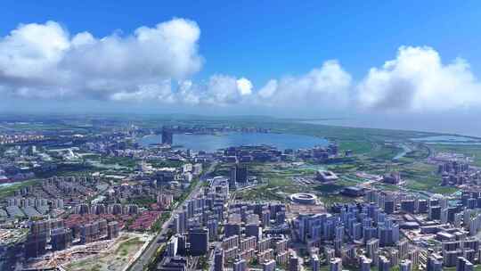 航拍上海临港新片区  滴水湖全景