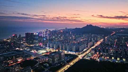 青岛崂山区夜景航拍