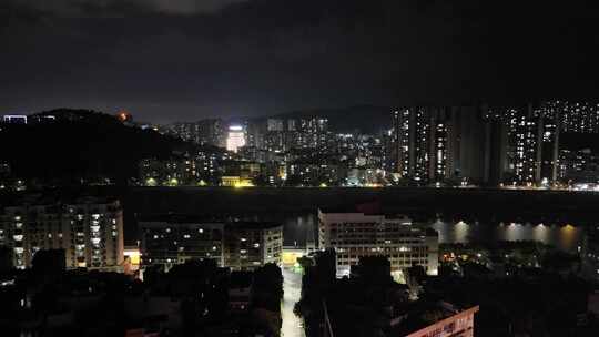 广西梧州城市大景万家灯火夜景航拍