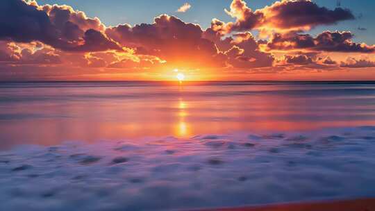 海上日落海浪景观