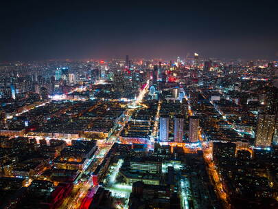 沈阳城市夜景航拍素材