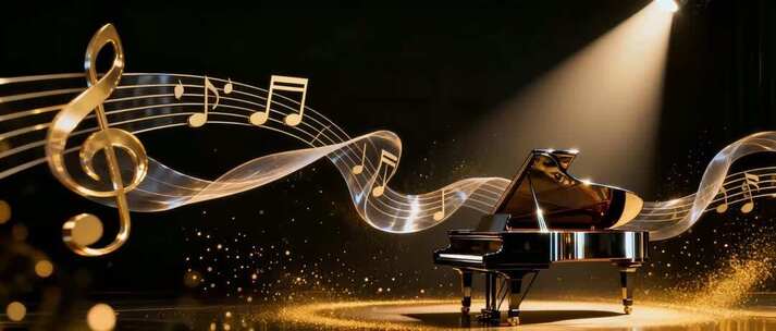 舞台上的钢琴与音乐元素