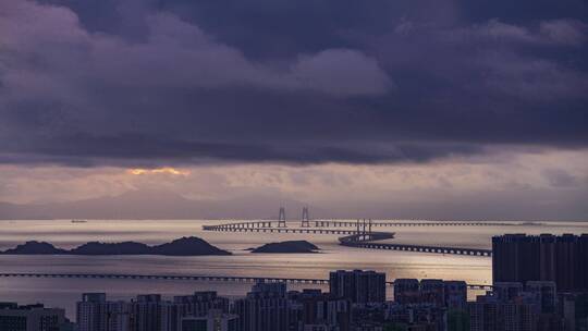 大气震撼港珠澳大桥日出延时