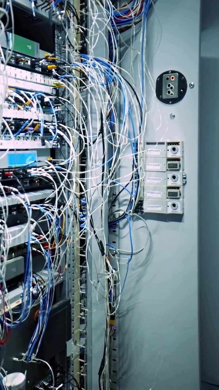 机房内杂乱的网络线路设备