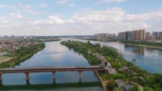 航拍衡阳城市风光湘江东洲岛绝美景色