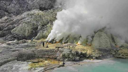 HDR印尼爪哇岛伊真火山硫磺航拍自然风光