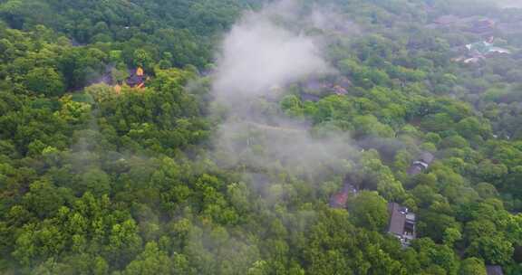 杭州永福寺云雾航拍