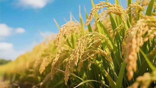 金黄稻田稻穗特写视频