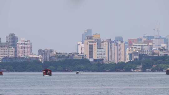 江南西湖 游船 划船 旅游 城市建筑 