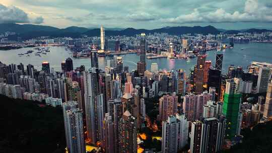 香港维多利亚港夜景航拍